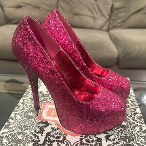 Pleaser Bordello Teeze-06G Pink Glitter Heels Size 8